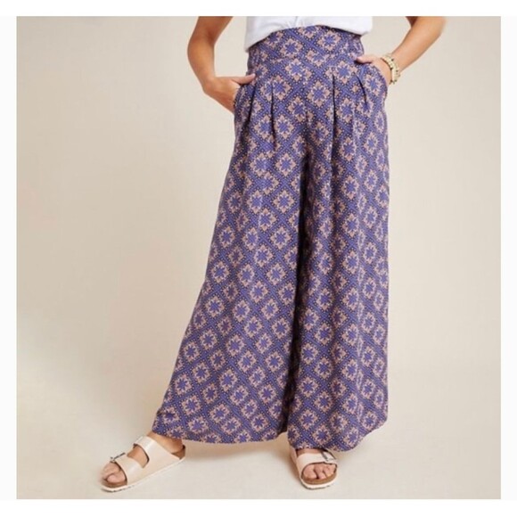 Maeve NWT Purple Terrace Floral Wide Leg Pants 2 - Picture 1 of 12